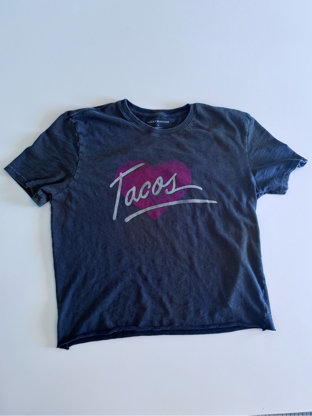 Lucky Brand Grey Cropped 'Tacos' Heart Graphic Tee